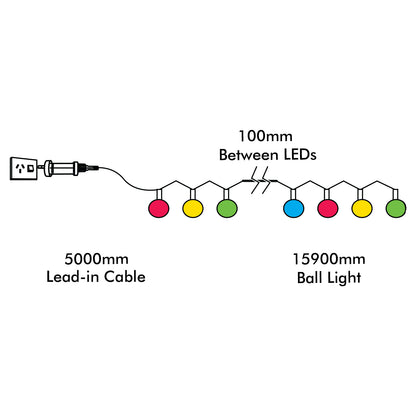 Arlec 160 LED RGB smart ball lights – Wi-Fi app-controlled decorative string lighting