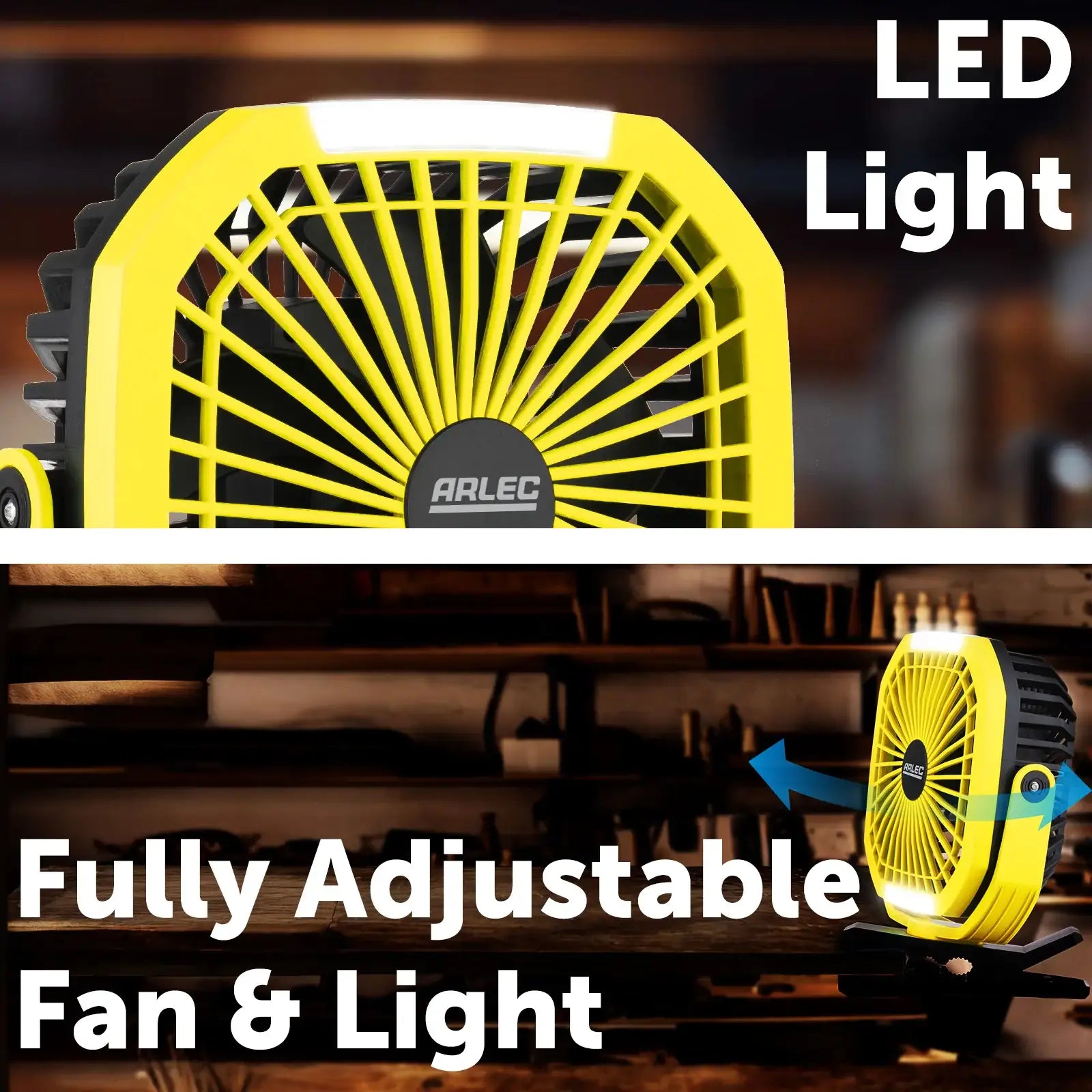 Arlec Rechargeable Fan and LED Clamp Light – Dual-Purpose Portable Cooling & Lighting