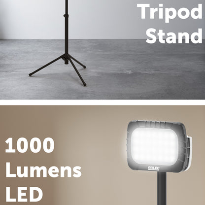 Arlec single-head 1000lm rechargeable tripod work light – USB-C, weatherproof