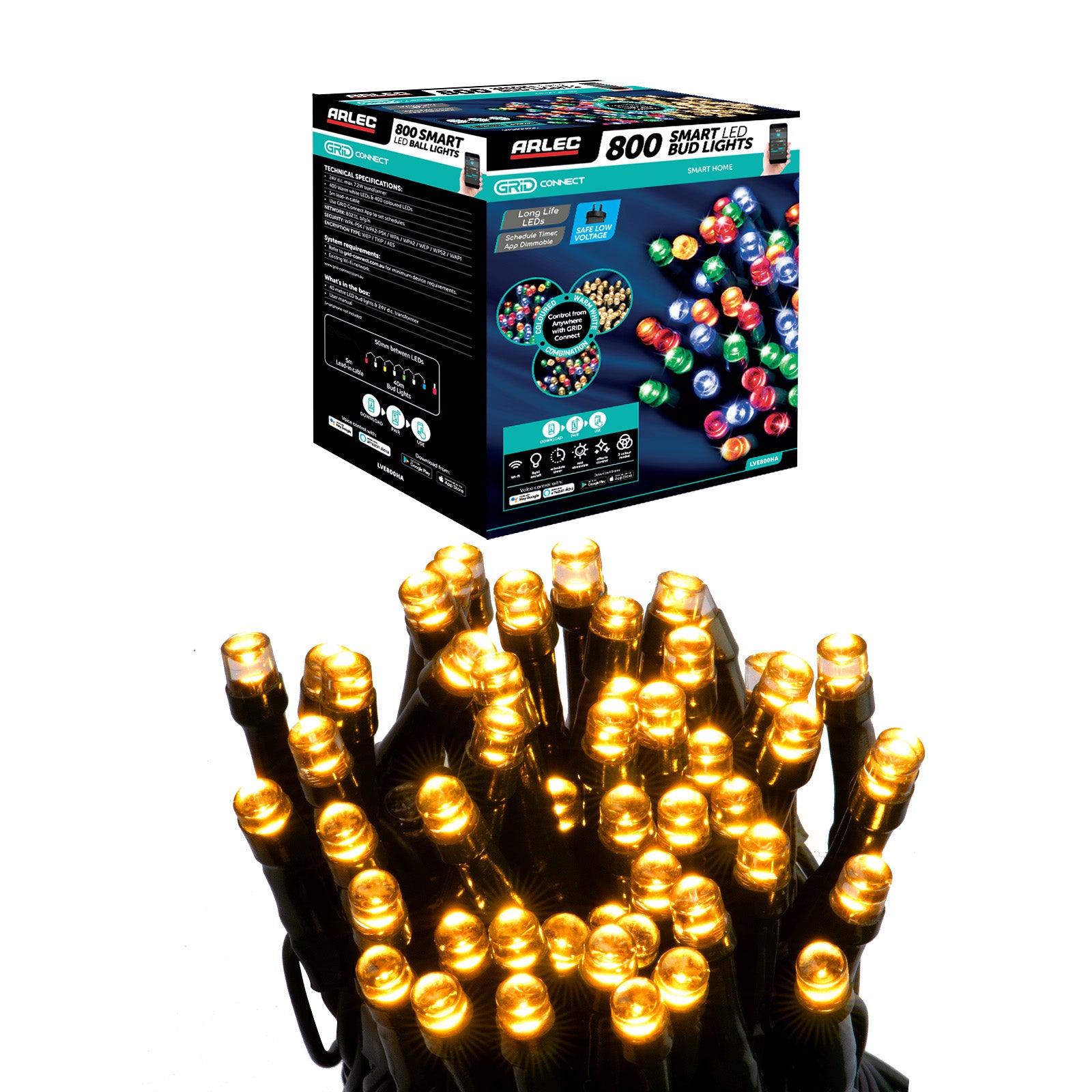 Arlec 800 LED smart bud lights – app-controlled multicolour string lighting for indoor outdoor use