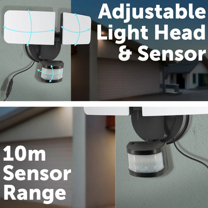Arlec Solar Hybrid Powered Ketupa Twin Head Security Sensor Floodlight - solar powered light, motion sensor light, outdoor security light