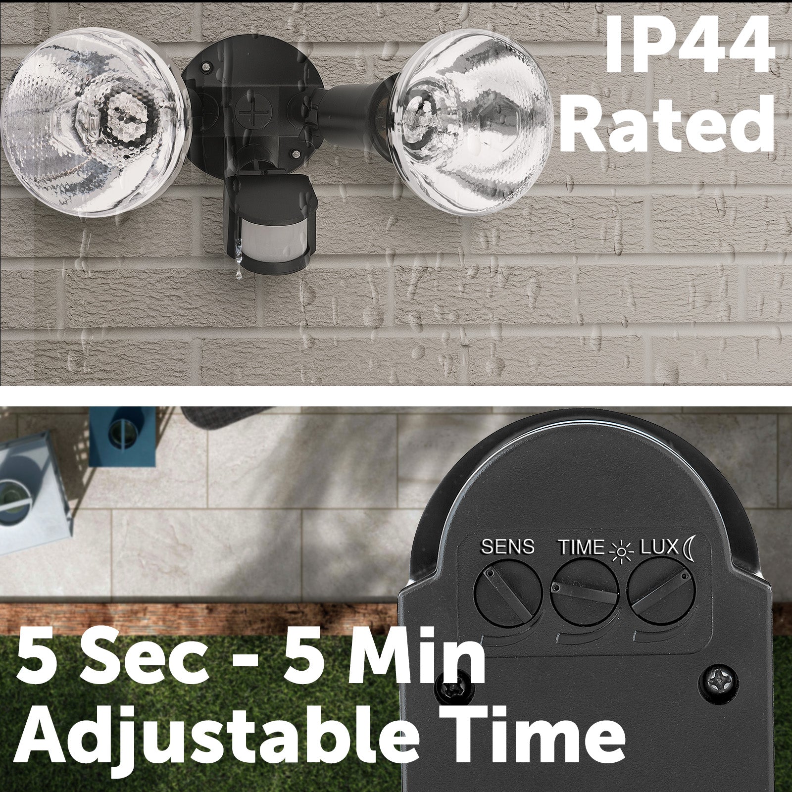 Arlec Castalia twin PAR38 floodlight – compact DIY motion sensor LED security light with bayonet adapter