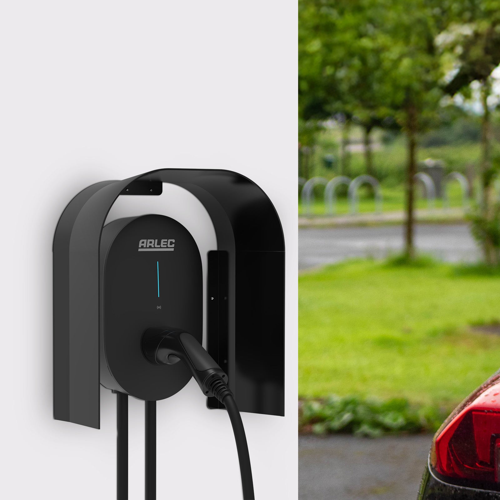 Weatherproof EV Charger Canopy, Arlec wall mount cover for electric vehicle charging station protection