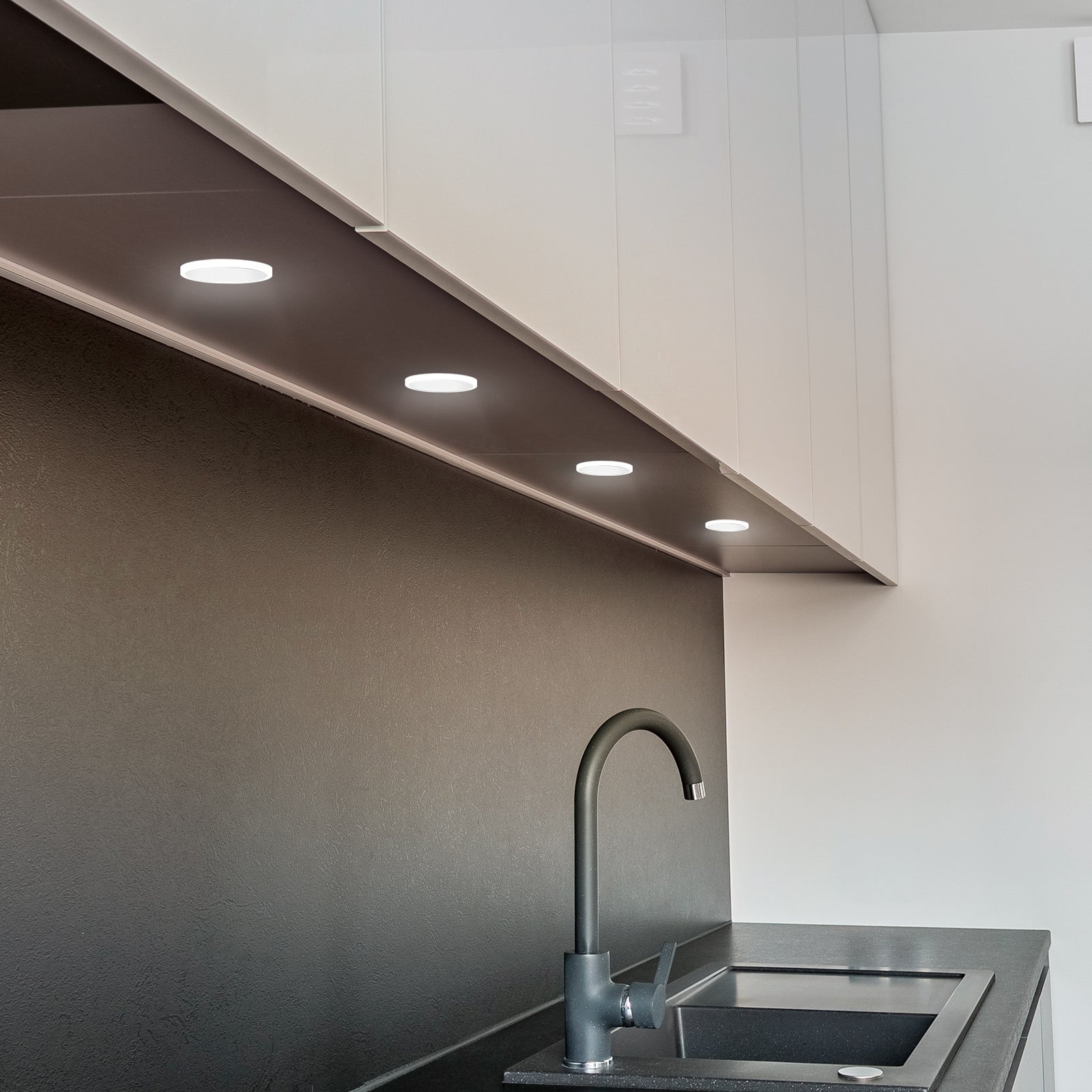 Arlec 4 pack LED puck lights, warm white under cabinet lighting, plug-in DIY light kit