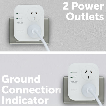 Double adaptor with surge protection for home electronics – Arlec vertical plug
