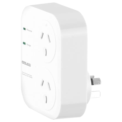 Double adaptor with surge protection for home electronics – Arlec vertical plug