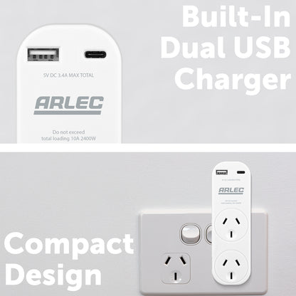 2 Outlet adaptor with x2 USB 2.4A – compact USB adaptor for home and office