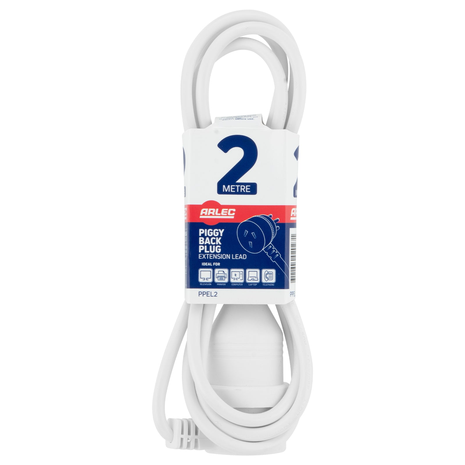 Piggy Back Extension Lead - 2m - short piggyback lead, 2m power cord, compact extension cable