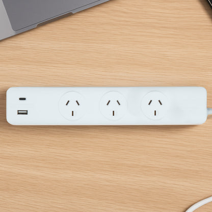 3 outlet powerboard with USB charger 3.1A – compact powerboard with USB charging for home use