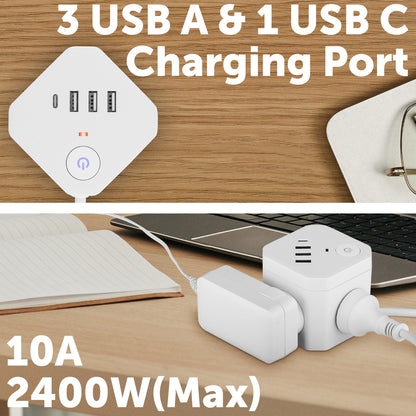 4 outlet power cube with USB 3A+1C – 3.4A – compact USB cube powerboard for fast charging