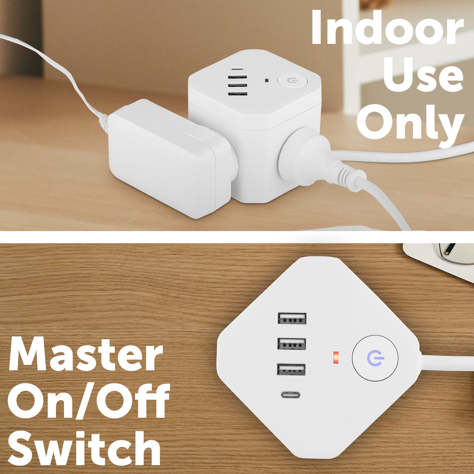 4 outlet power cube with USB 3A+1C – 3.4A – compact USB cube powerboard for fast charging