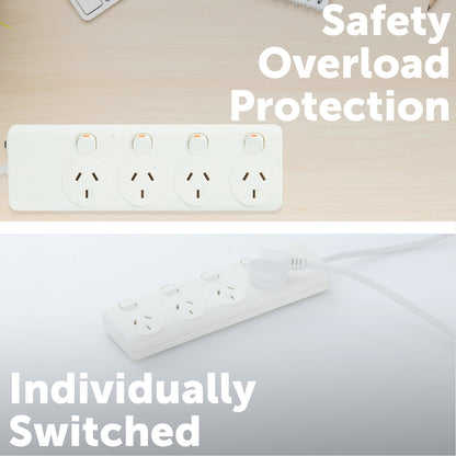 Individually Switch 4 Outlet Powerboard – 4 switch control surge protected extension board