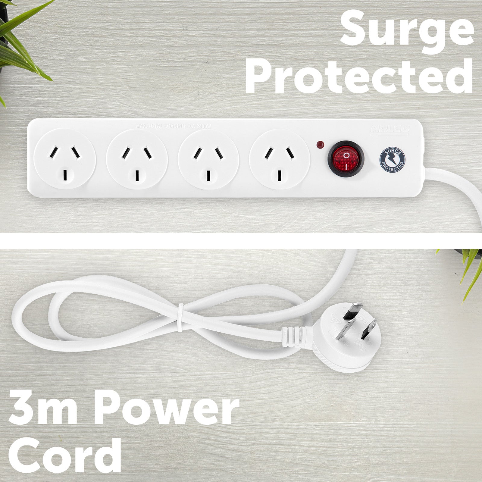 4 Outlet Surge Protection Power Board with Master Switch – surge protection and master control powerboard