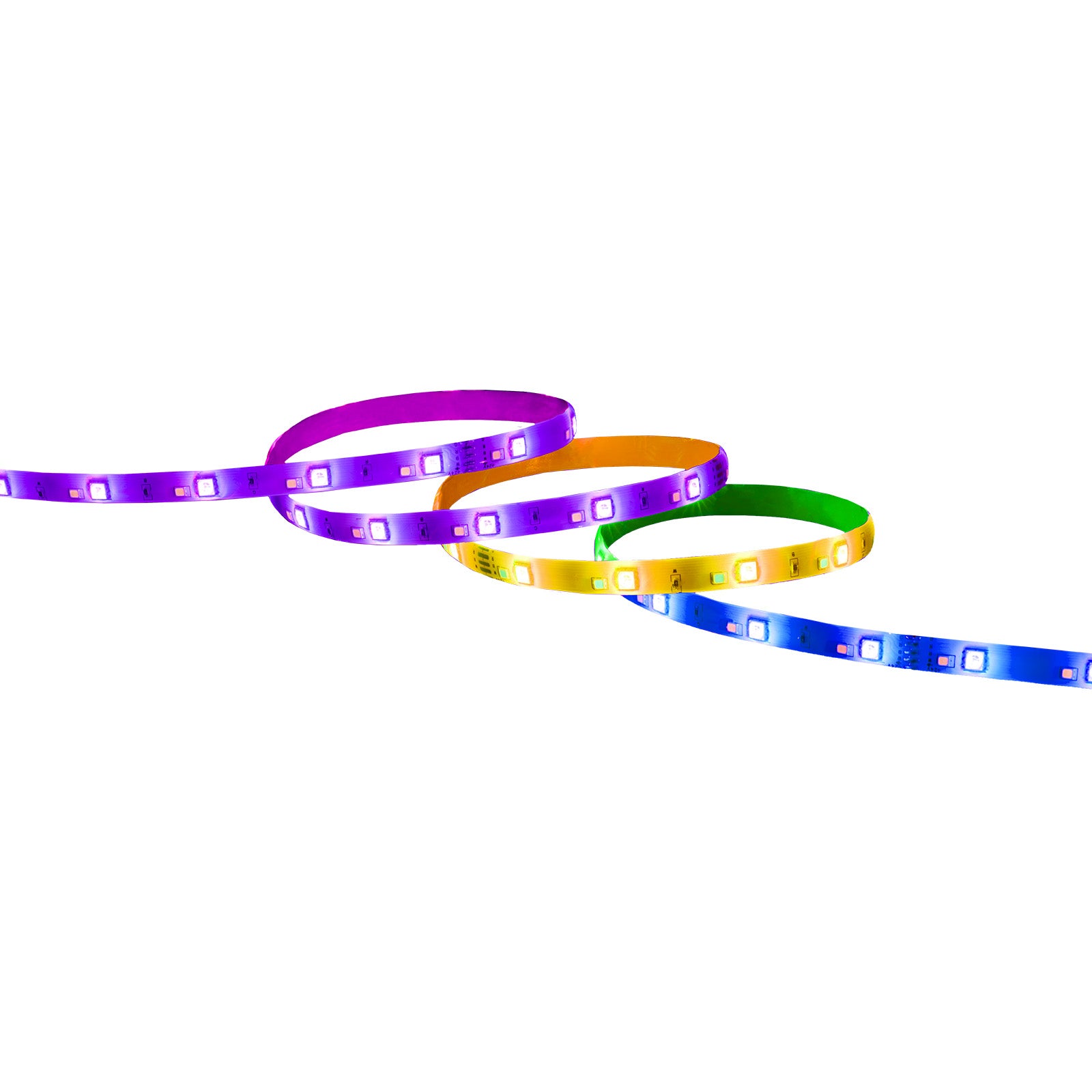 5m smart RGBW LED strip light with Wi-Fi control, adjustable brightness, and customizable lighting scenes