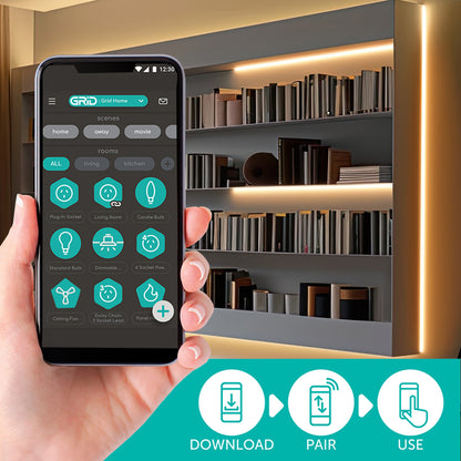 5m smart RGBW LED strip light with Wi-Fi control, adjustable brightness, and customizable lighting scenes