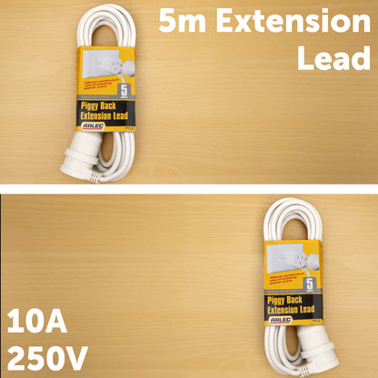 5m piggyback extension cord – Arlec white with low profile plug