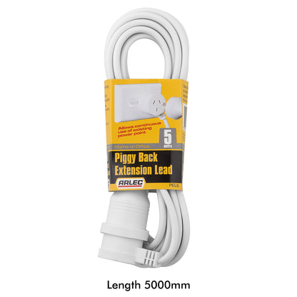 5m piggyback extension cord – Arlec white with low profile plug