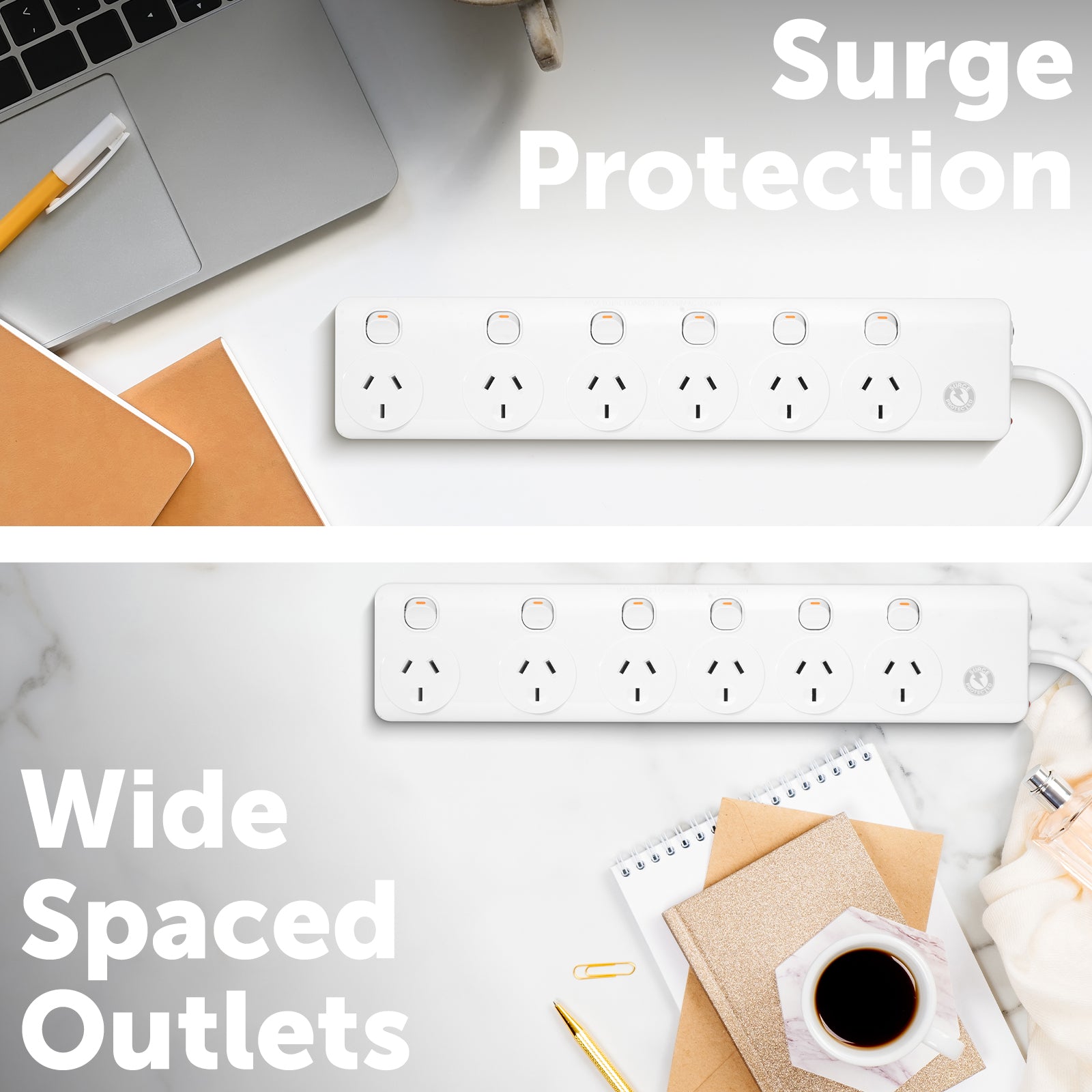 6 outlet 6 switch surge powerboard – multiple control surge board with 6 outlets