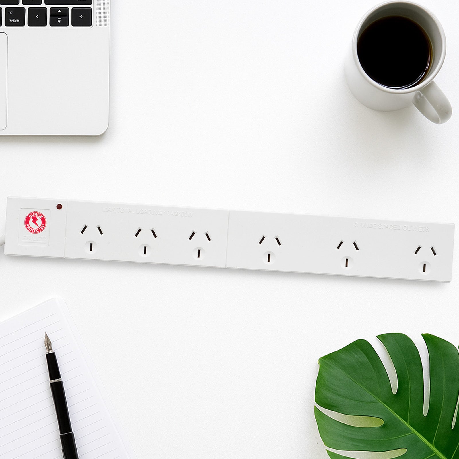 6 outlet surge protected power board wide spaced (right angle plug) – wide spaced right angle extension board