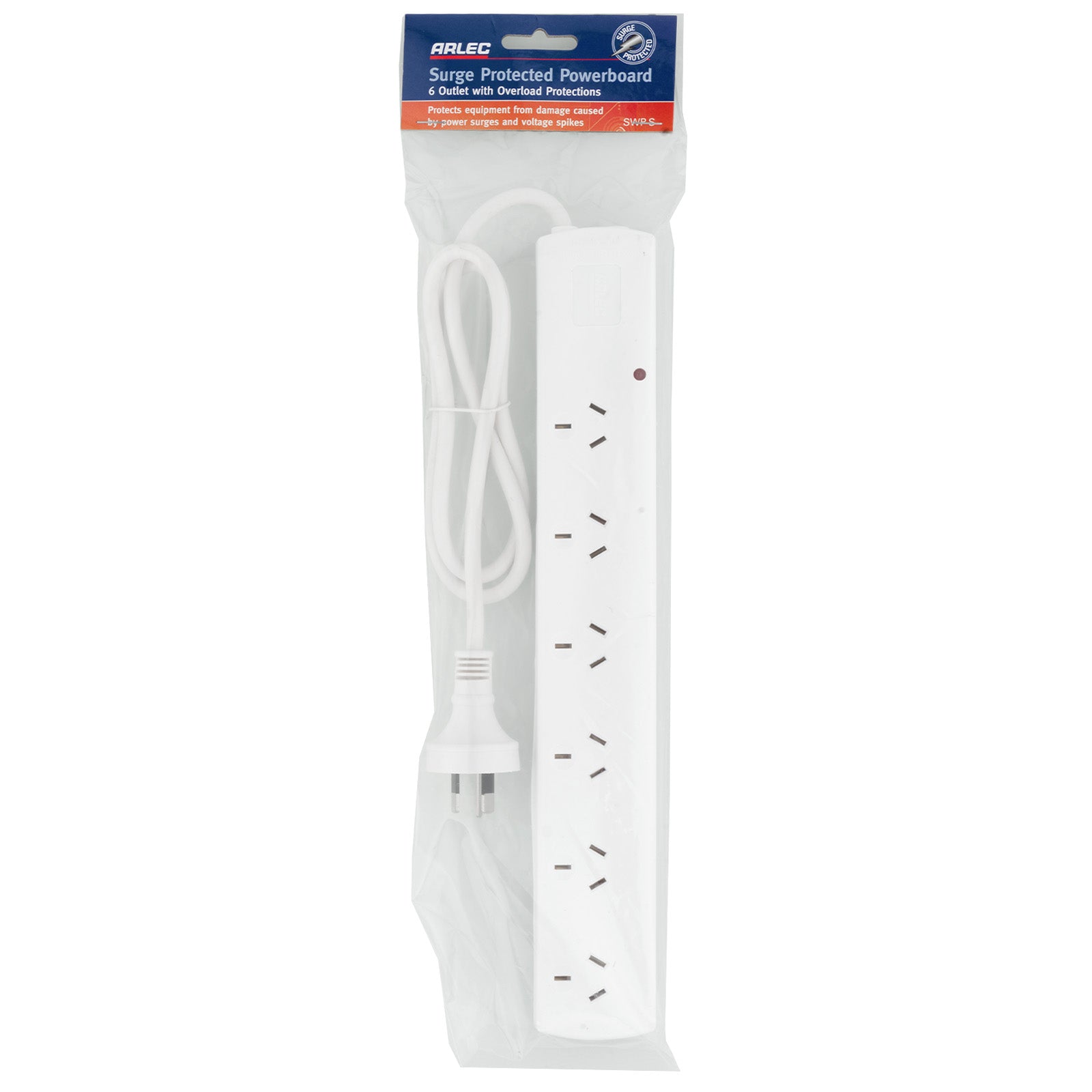 6 outlet surge protected power board (right angle plug) – right-angle power extension board with surge safety