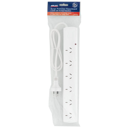 6 outlet surge protected power board (right angle plug) – right-angle power extension board with surge safety