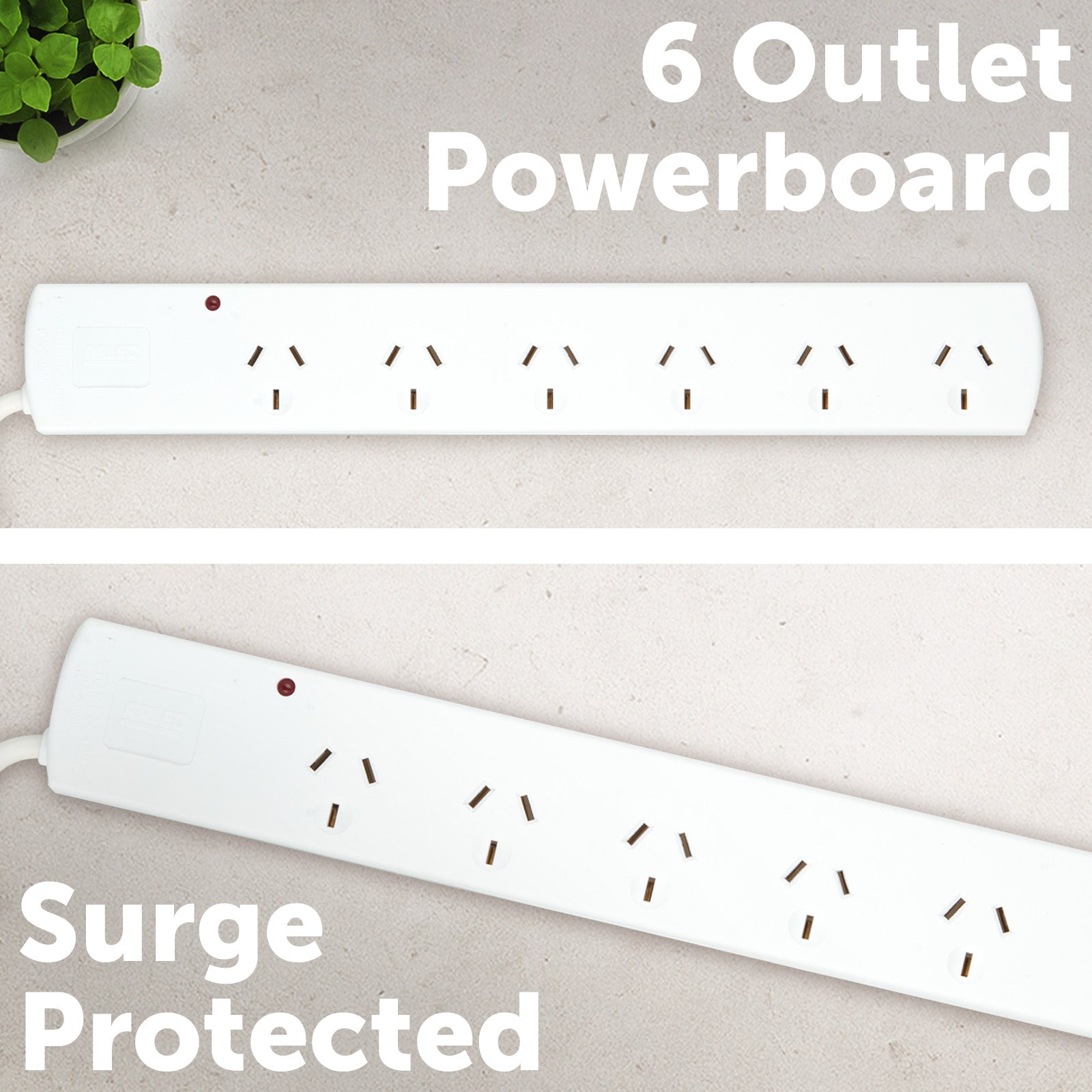 6 outlet surge protected power board (right angle plug) – right-angle power extension board with surge safety