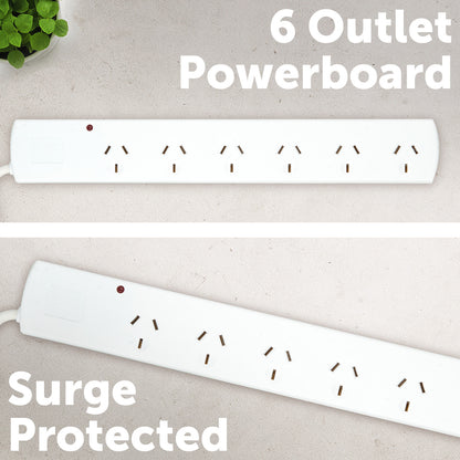 6 outlet surge protected power board (right angle plug) – right-angle power extension board with surge safety