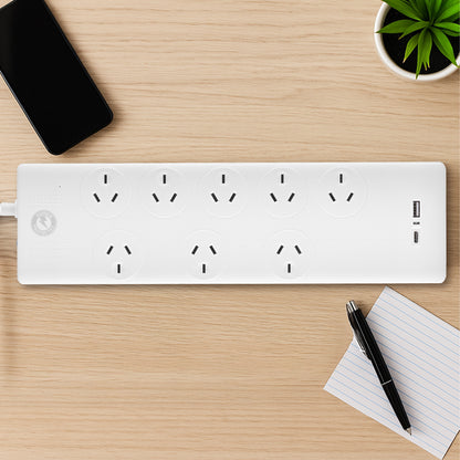 8 outlet entertainment power board with dual USBs A & C – USB charging powerboard for media devices