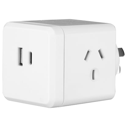 Power cube double adaptor with USB A & C ports – Arlec 3.4A charger