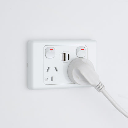 Arlec Double Power Point with USB A & C Charger for wall-mounted smart power