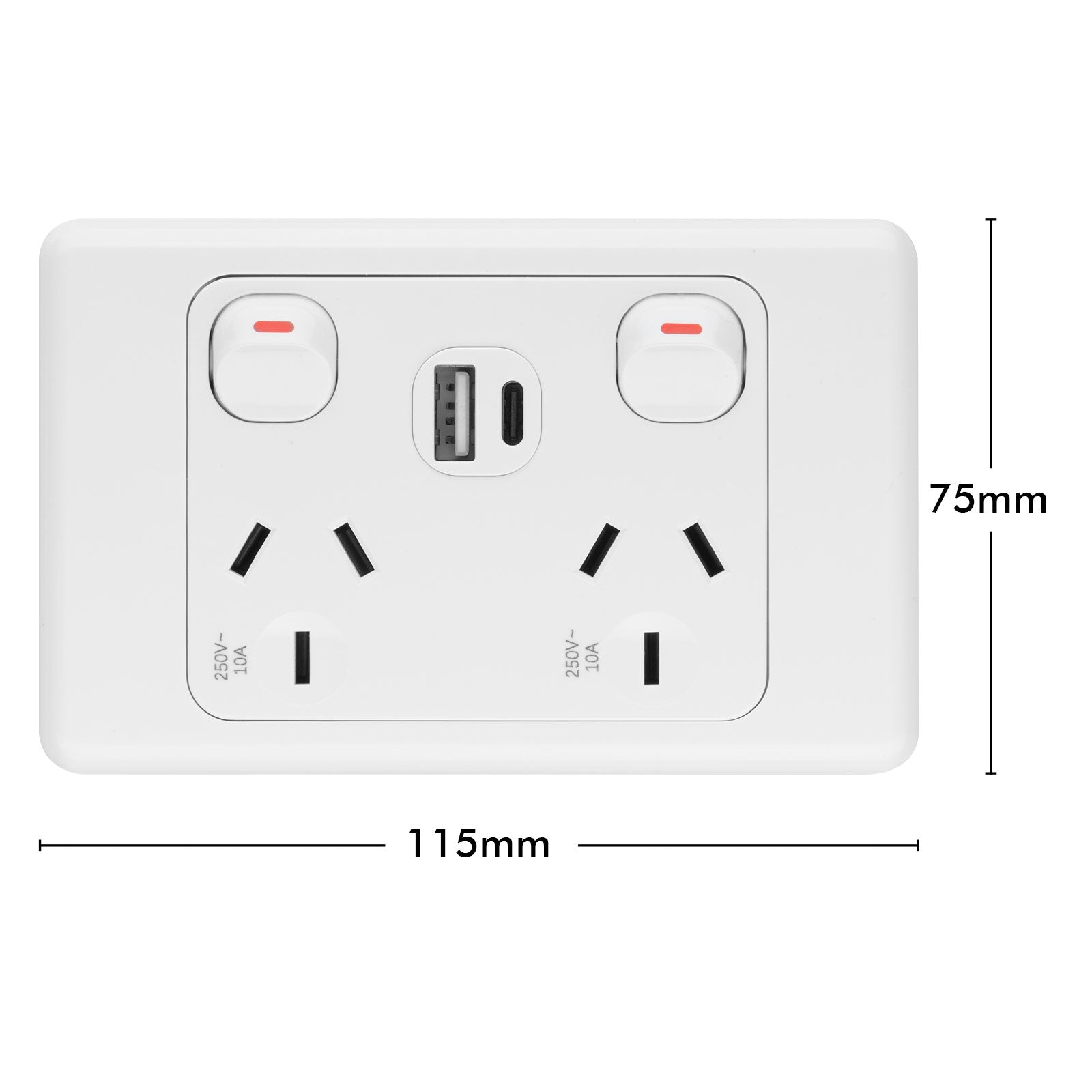 Arlec Double Power Point with USB A & C Charger for wall-mounted smart power