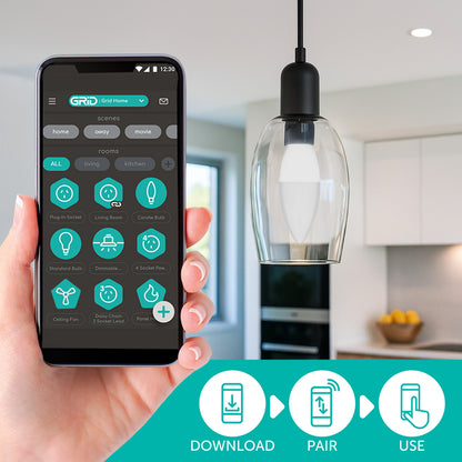 Smart candle LED E14 globe with RGB + CCT adjustment, Grid Connect app, Alexa & Google compatible