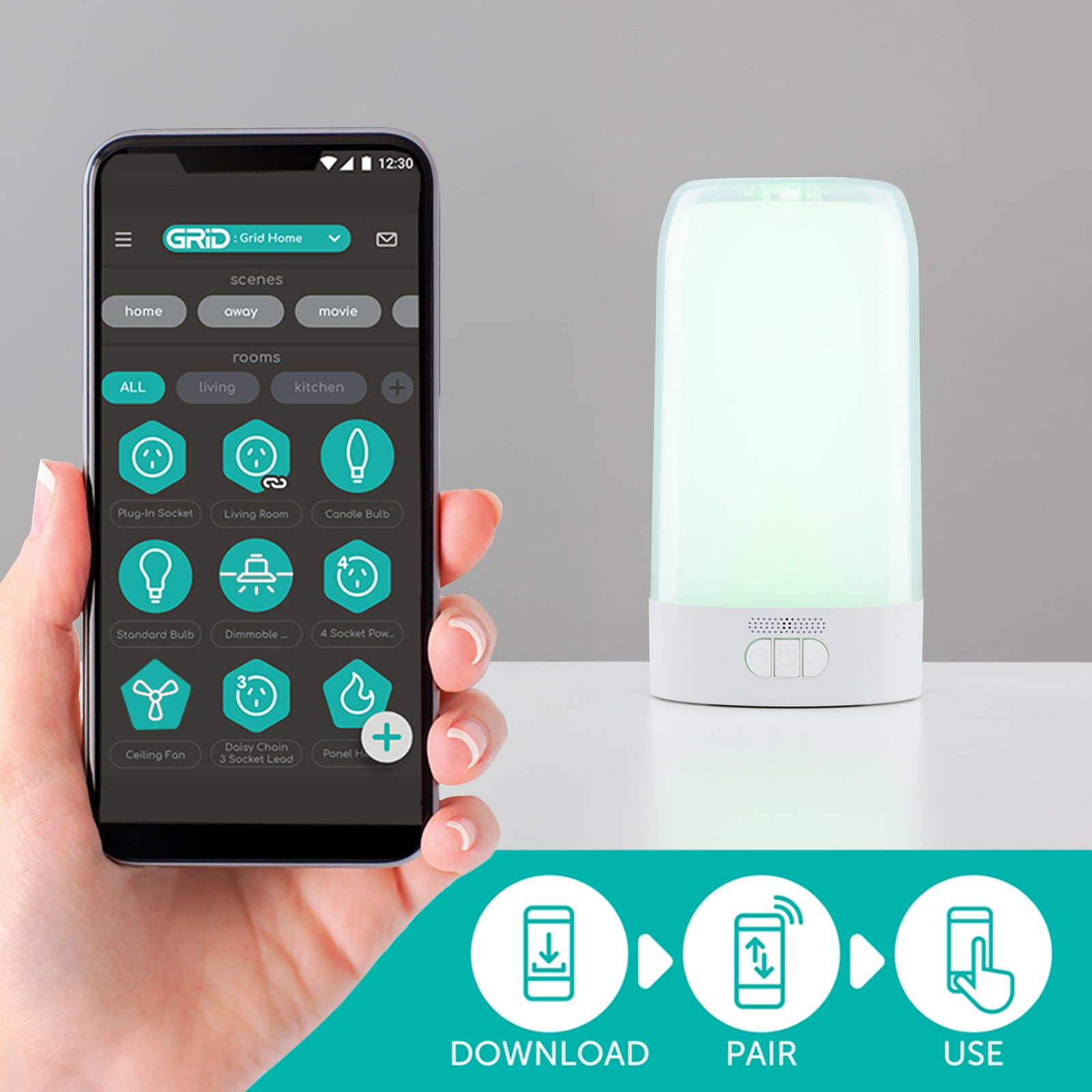 Smart RGB sound sync mood lamp with Grid Connect, Arlec CCT portable light