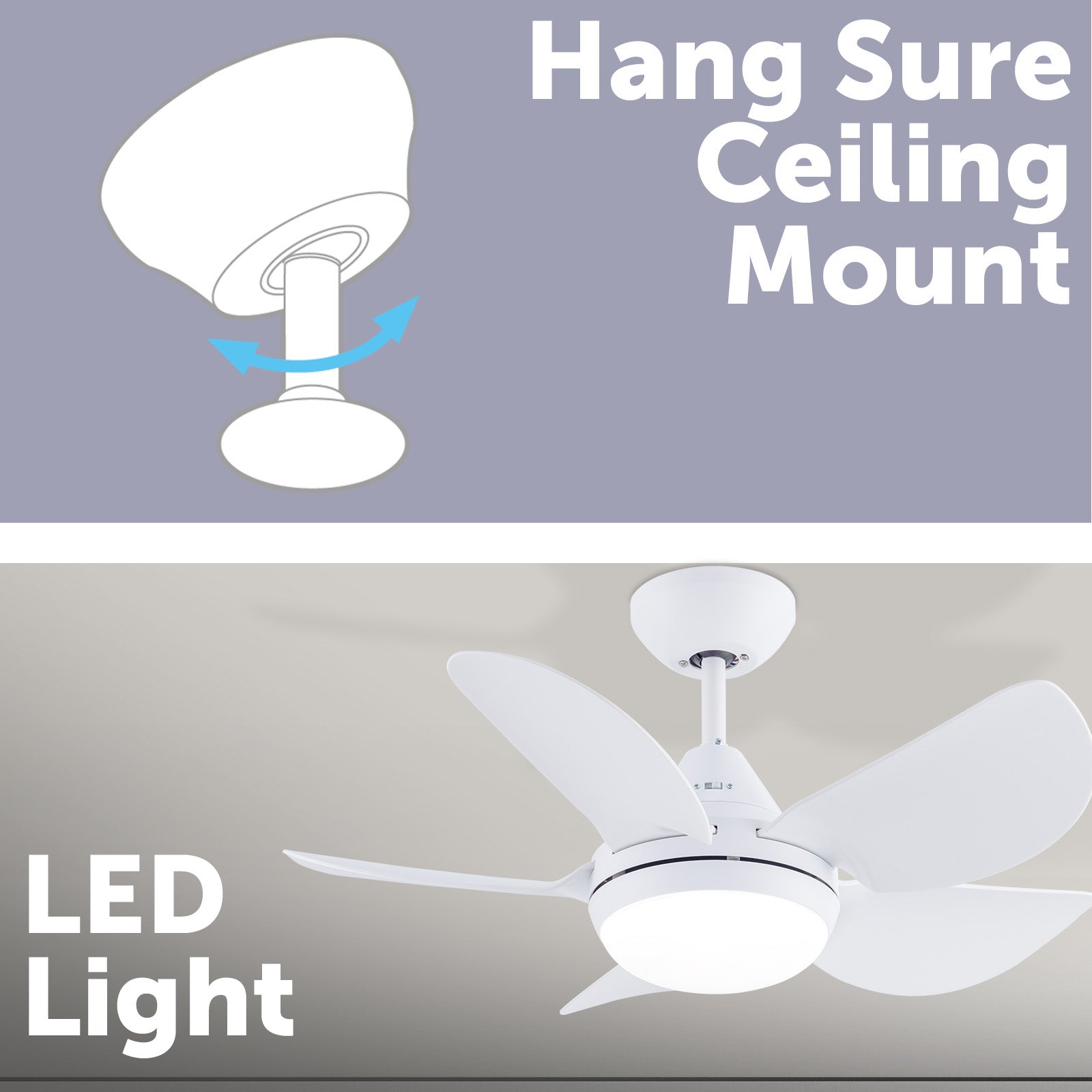 arlec 76cm maxy ceiling fan with light – compact 5 blade white ceiling fan; tri-colour led panel fan; modern fan for small rooms