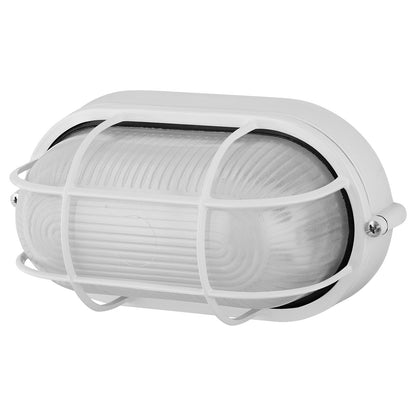 Arlec White Oval Caged Bunker Light - bunker wall light
