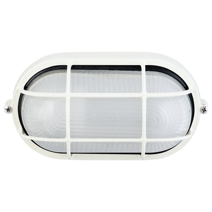 Arlec White Oval Caged Bunker Light - bunker wall light