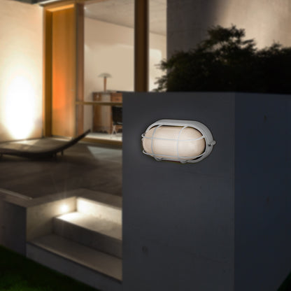 Arlec White Oval Caged Bunker Light - bunker wall light