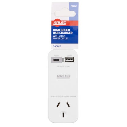 USB PD20W fast charging wall adaptor with A & C ports – Arlec compact design
