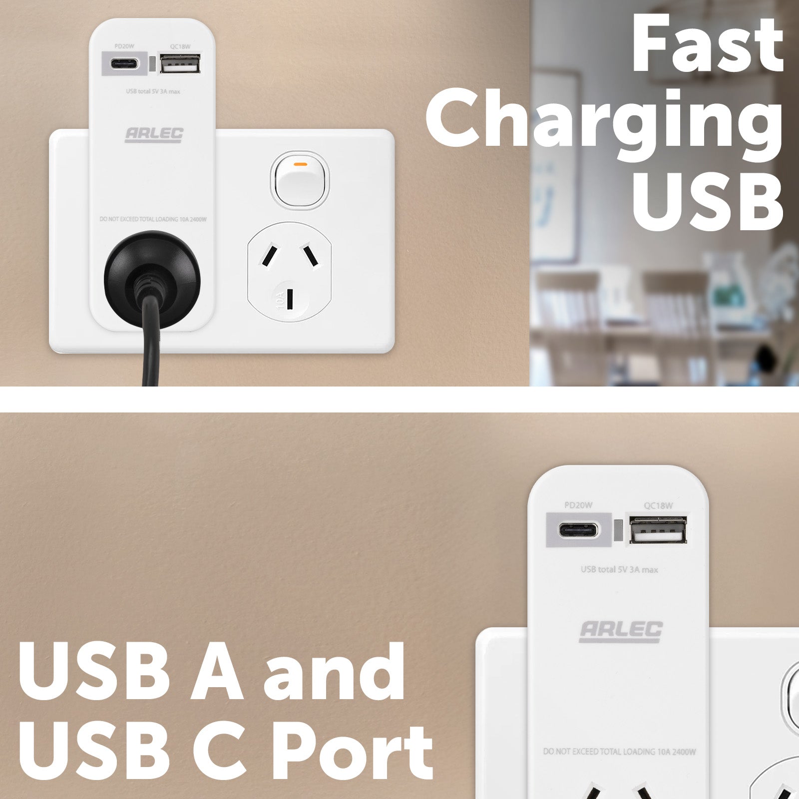 USB PD20W fast charging wall adaptor with A & C ports – Arlec compact design