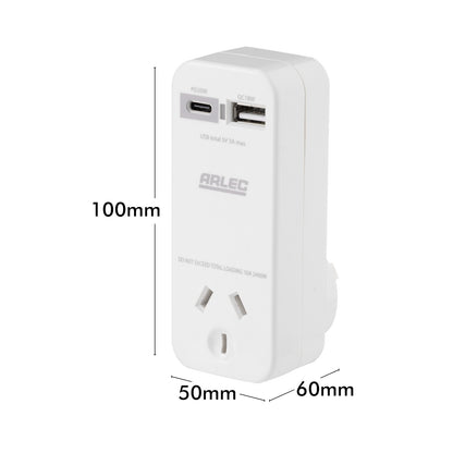 USB PD20W fast charging wall adaptor with A & C ports – Arlec compact design
