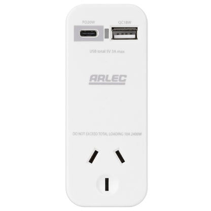 USB PD20W fast charging wall adaptor with A & C ports – Arlec compact design