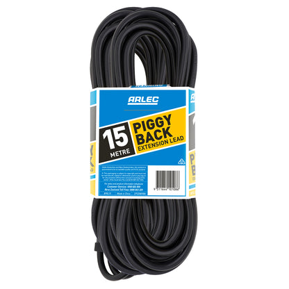 Arlec 15m black piggyback extension lead – long reach power access