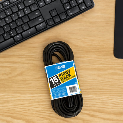 Arlec 15m black piggyback extension lead – long reach power access