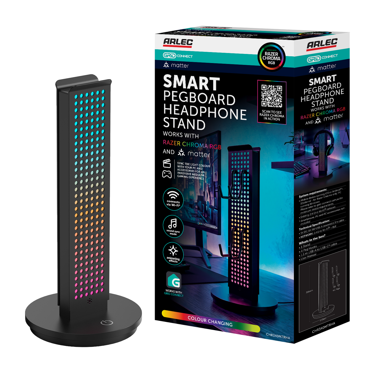 Arlec Grid Connect Smart Pegboard Headphone Stand - Matter Compatible