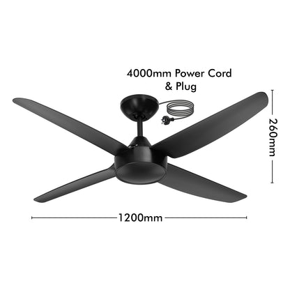 Arlec Black DIY 120mm 4-Blade Ceiling Fan with 4m Power Cord