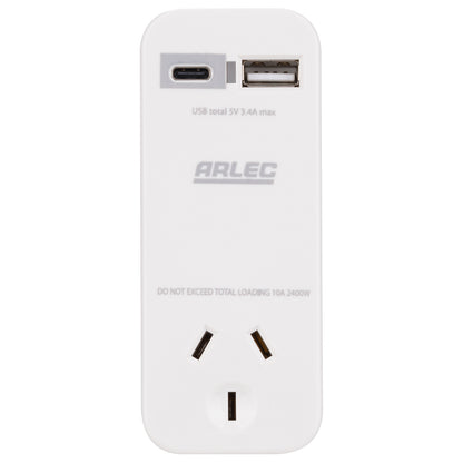 Arlec White Compact Power Adapter with USB 3.4A