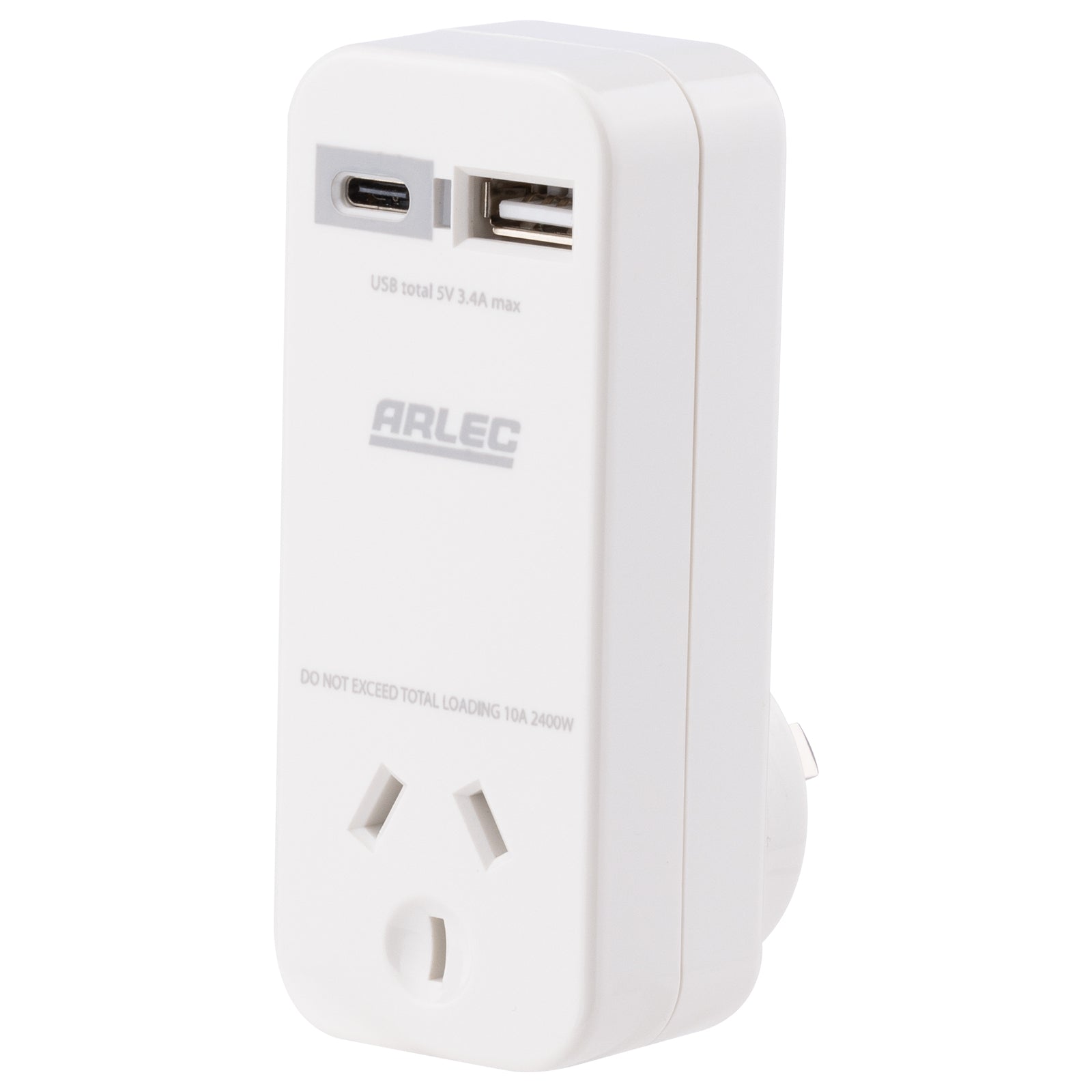 Arlec White Compact Power Adapter with USB 3.4A