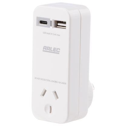 Arlec White Compact Power Adapter with USB 3.4A