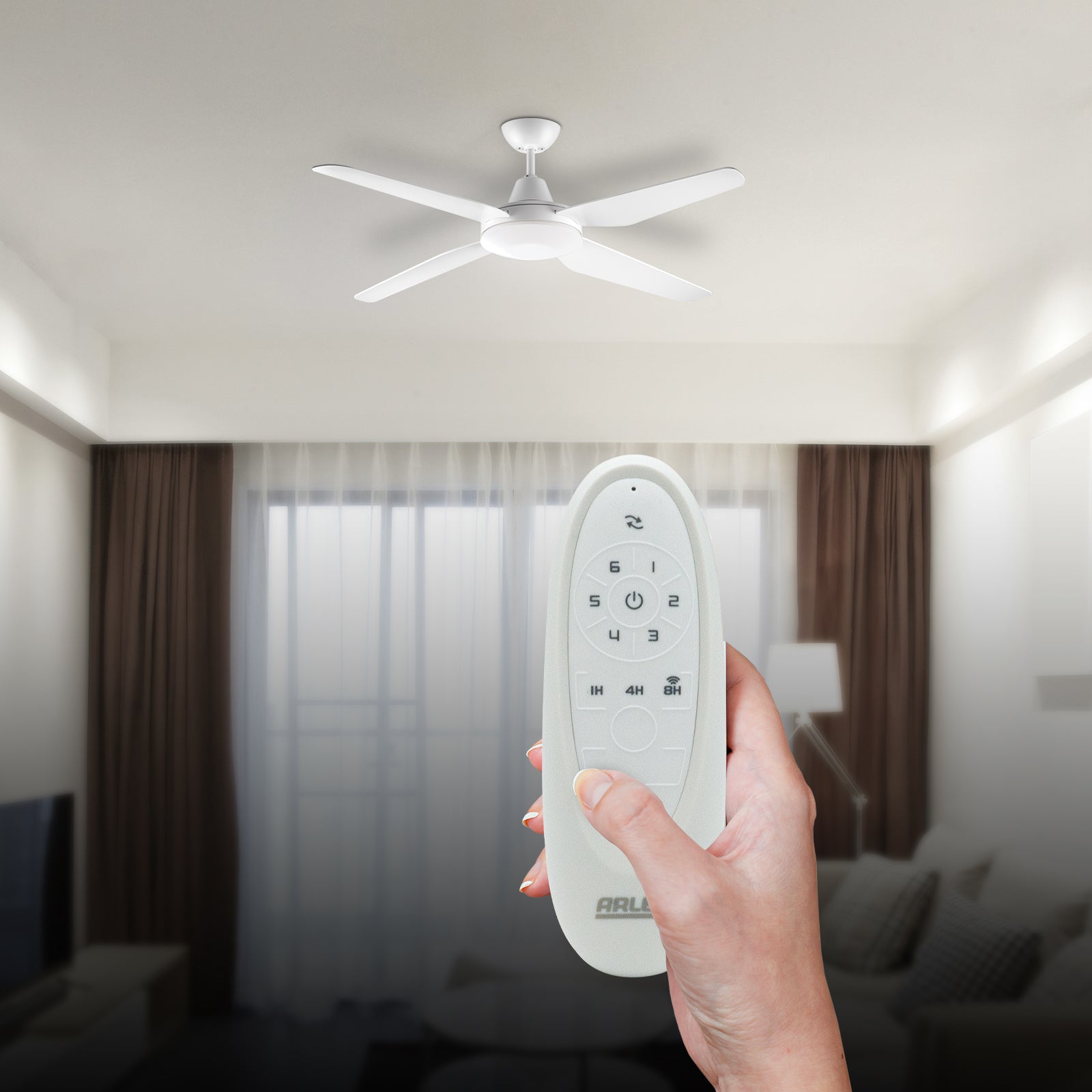 Arlec Madrid White 4-Blade 130cm Grid Connect Smart DC Ceiling Fan With Remote