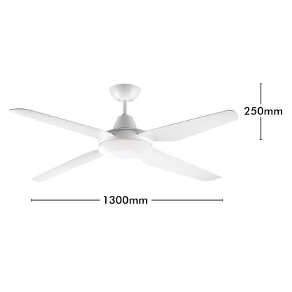Arlec Madrid White 4-Blade 130cm Grid Connect Smart DC Ceiling Fan With Remote
